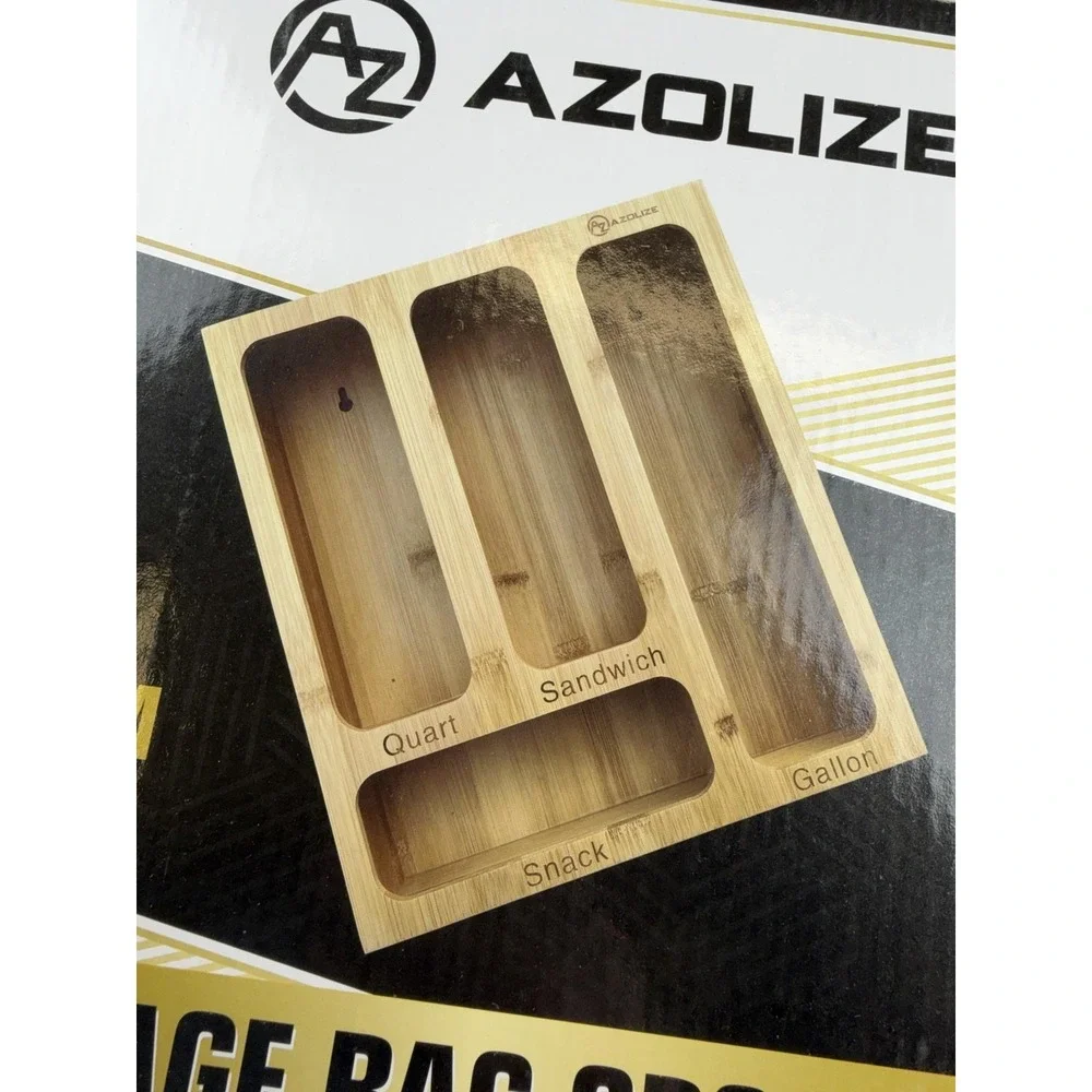 AZOLIZE Bamboo Storage Bag Organizer Large Quart Sandwich Snack Gallon Kitchen